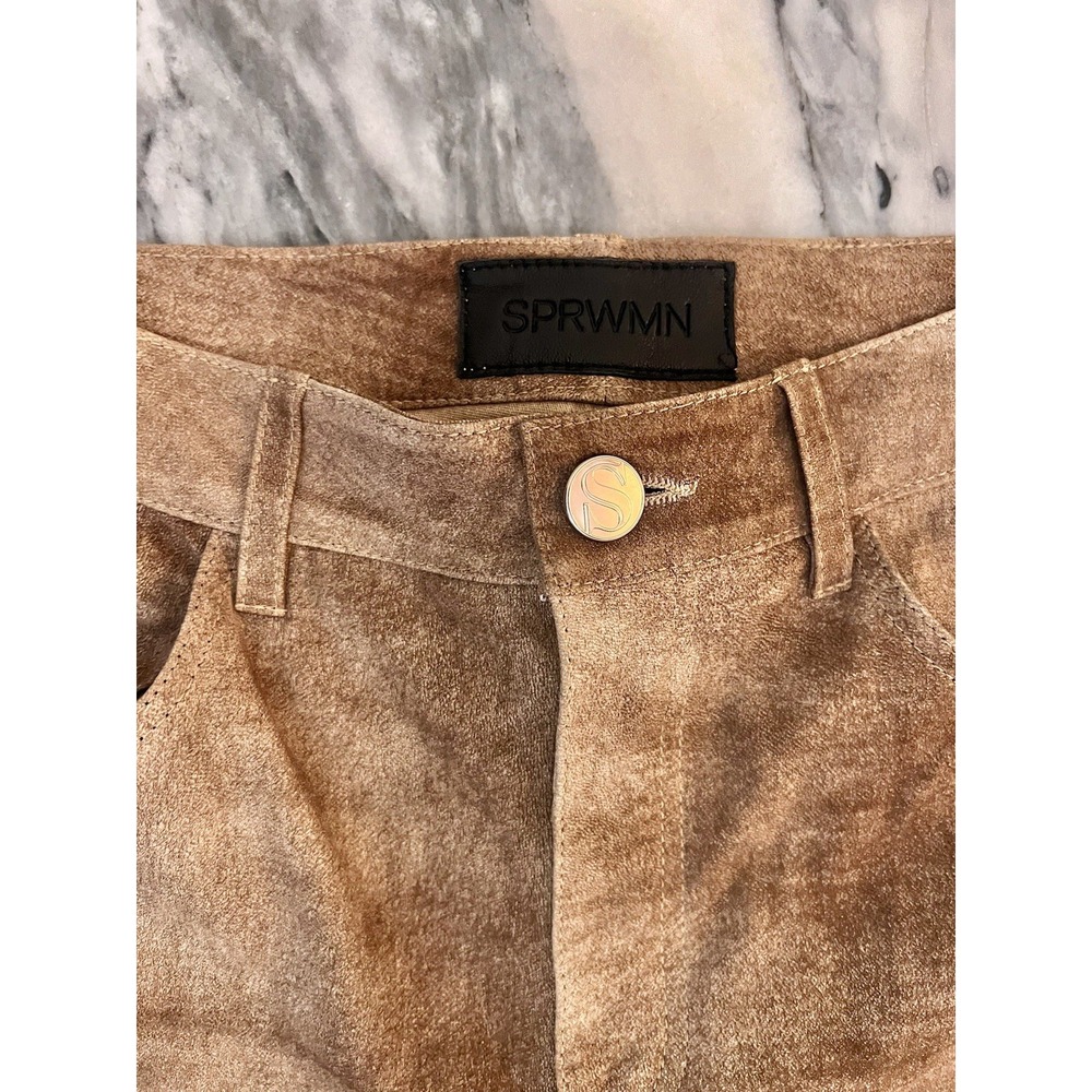 SPRWMN $1200 Genuine Leather Stretch Suede Boot Cut Tan Brown Ombré Pants Small - Picture 7 of 8